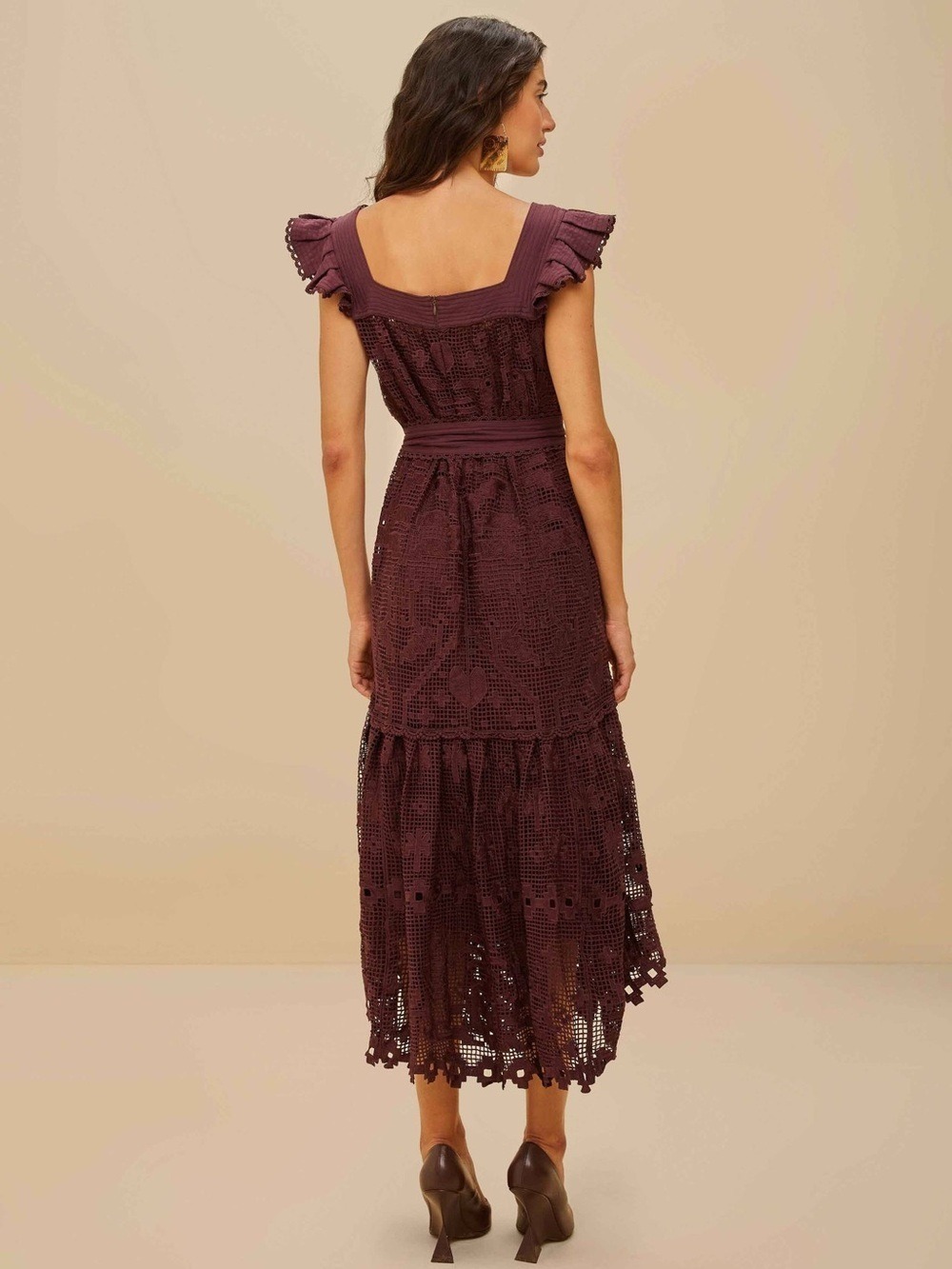 Farm Rio Brown Pineapple Guipure Midi Dress - Picture 7 of 10